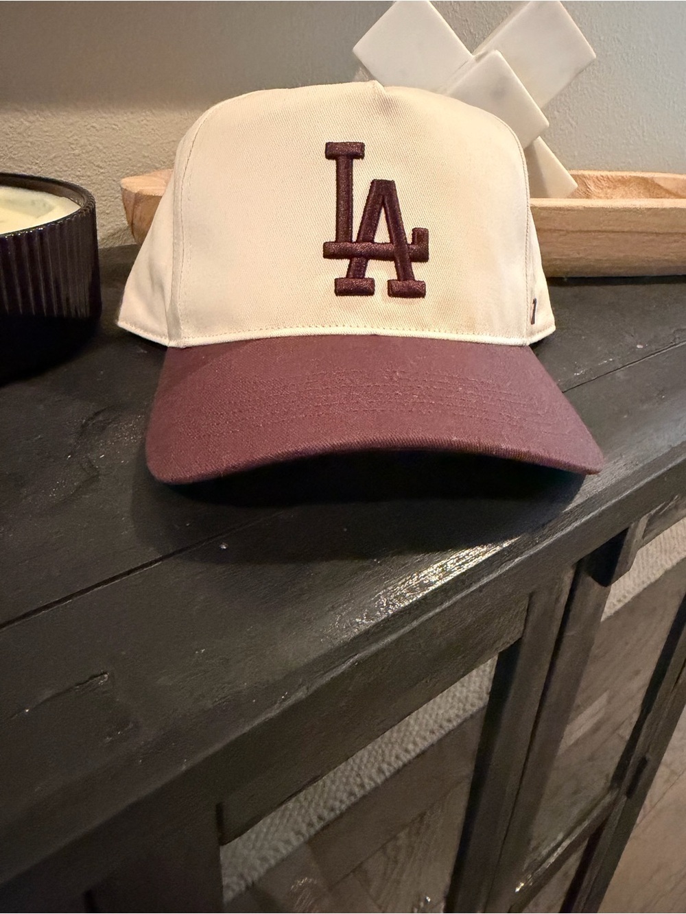 LA Embroidered Two-Tone Baseball Cap - Cream and Brown